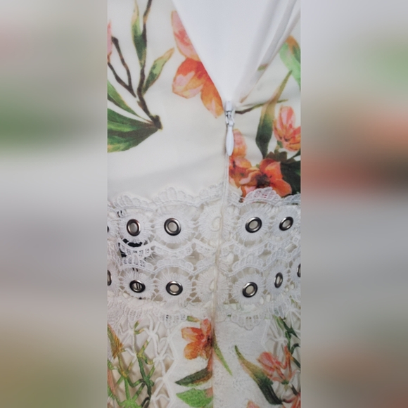 PatBO Size 6 "Wild Flower" Printed White Lace Mini Dress - Picture 7 of 14